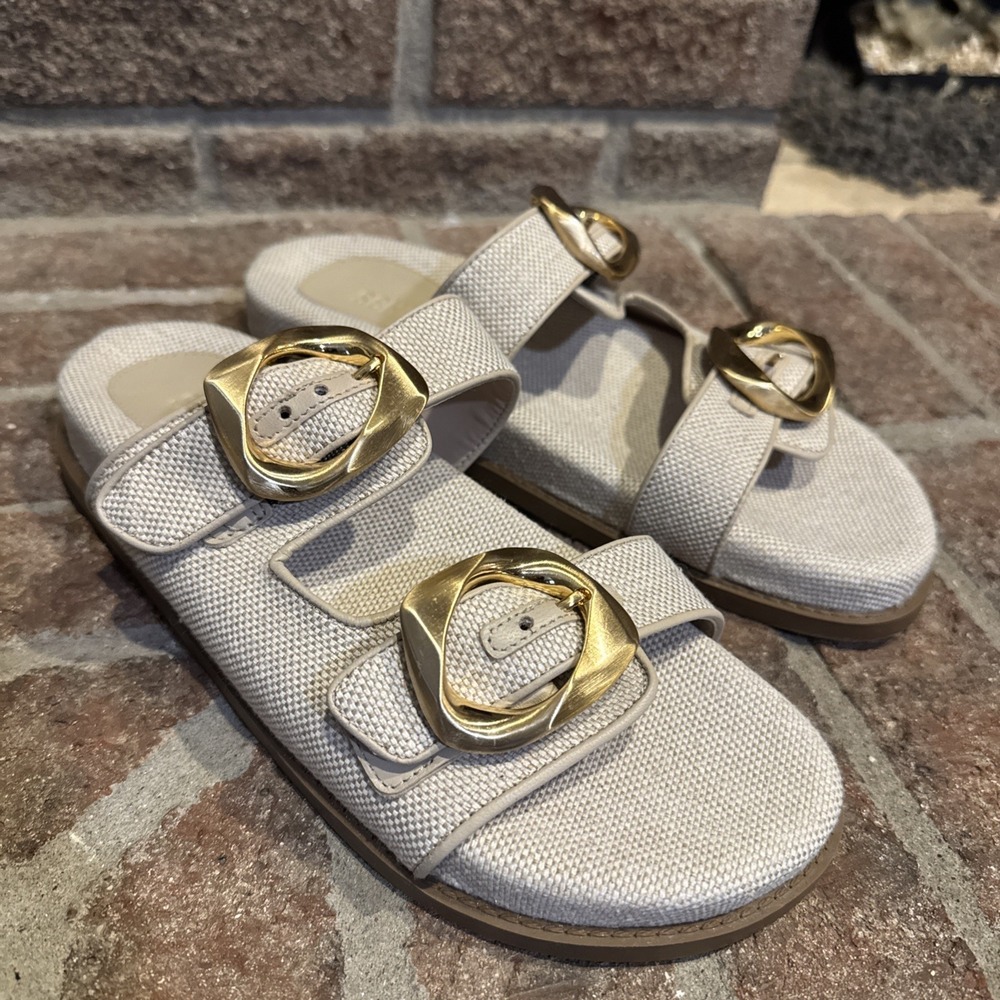 Schutz Women's Olga Sporty Round Toe Flat Sandals Beige Size 8.5B #388